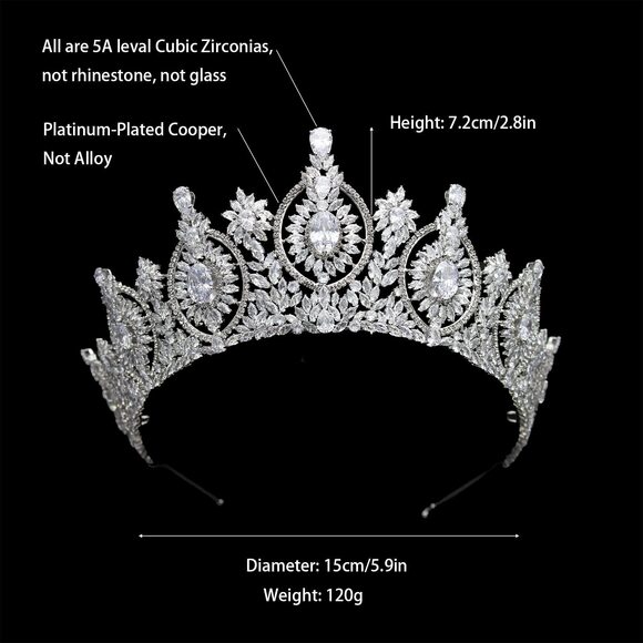 6228 Vintage Cubic Zirconia Wedding Tiara for Bride Quince Prom Homecoming main image 6